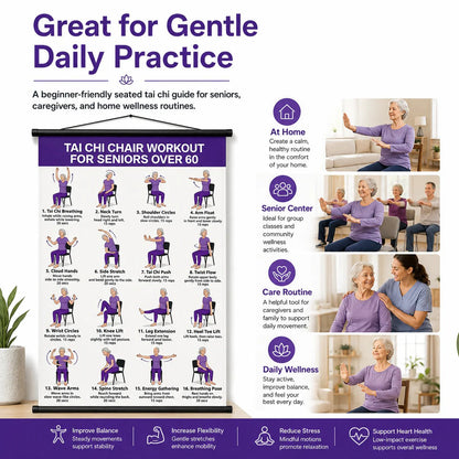 🧘 Daily Chair Tai Chi Exercise Poster | Senior Wellness Training Canvas Wall Art