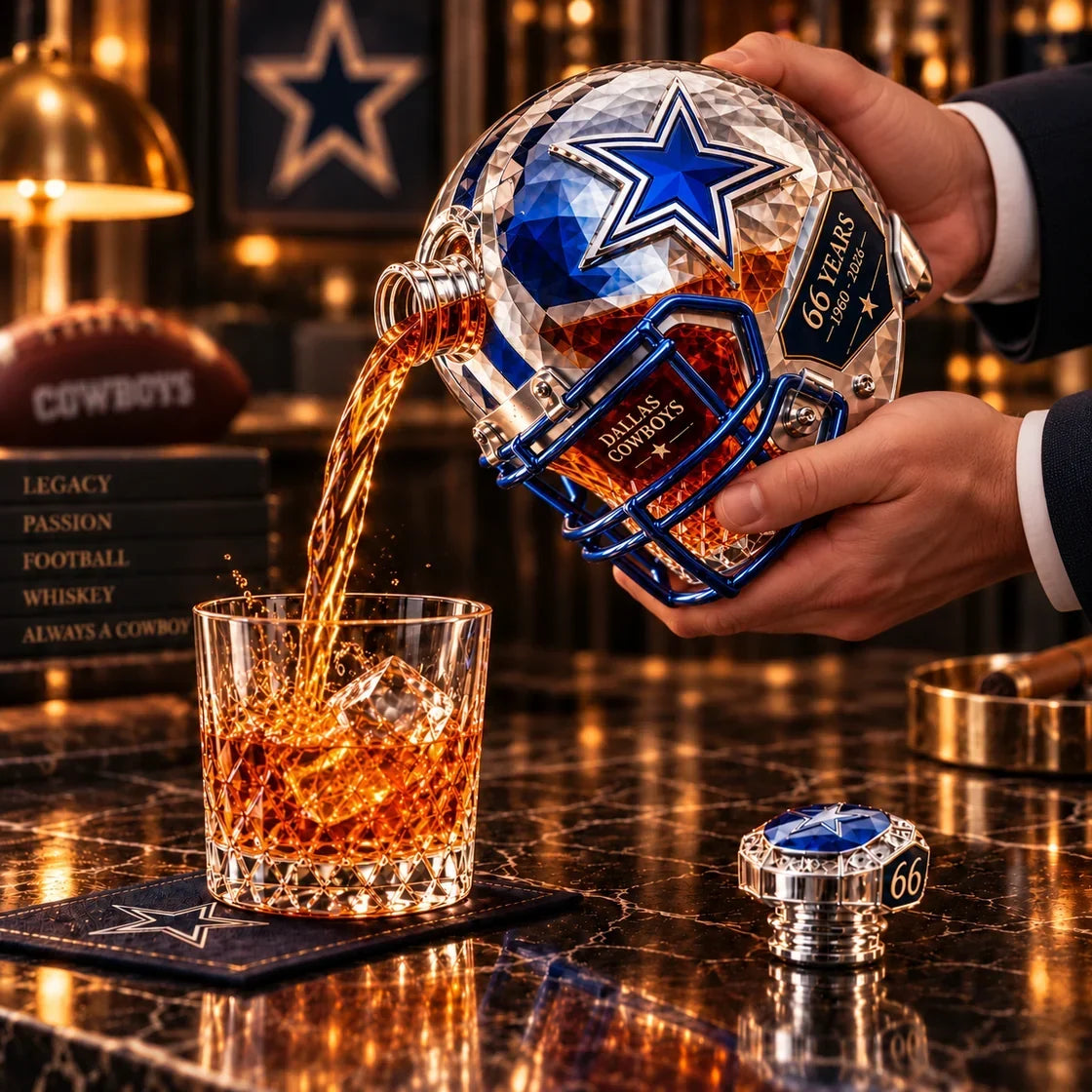 🏈💙DALLAS Football 66th Anniversary Helmet Decanter – 1960–2026 Silver & Blue Star Commemorative Bottle