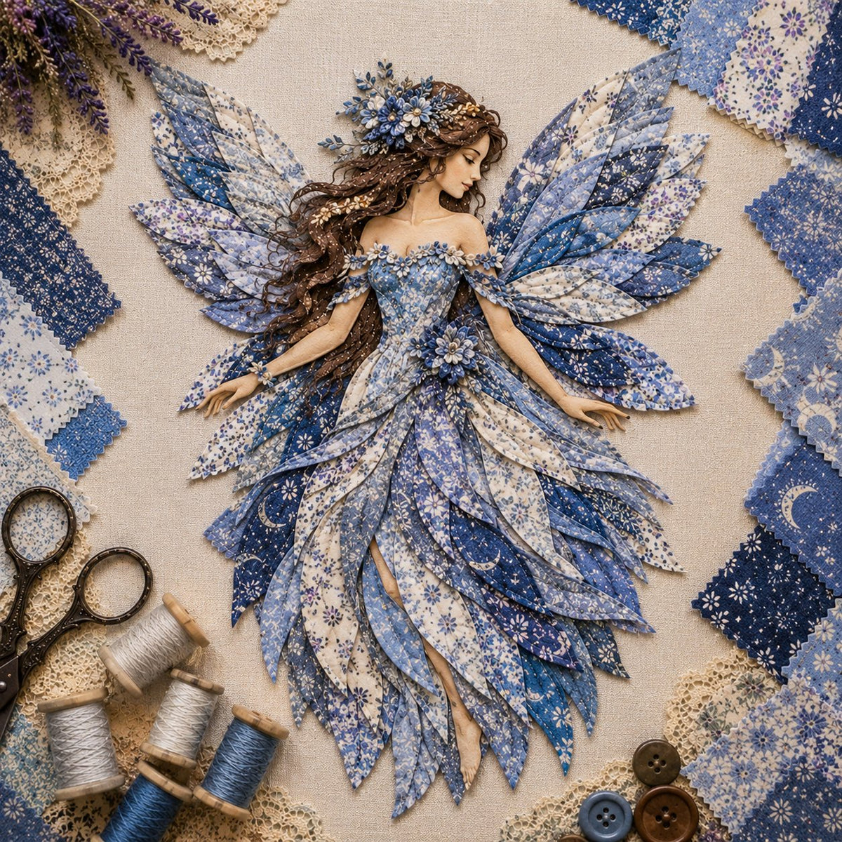 💯🧚‍♀️🌸 Premium Fairy Patchwork DIY Kit | High-Quality Layered Fabric with Floral Wings DIY Handmade Fantasy Wall Decor ✨15*12cm