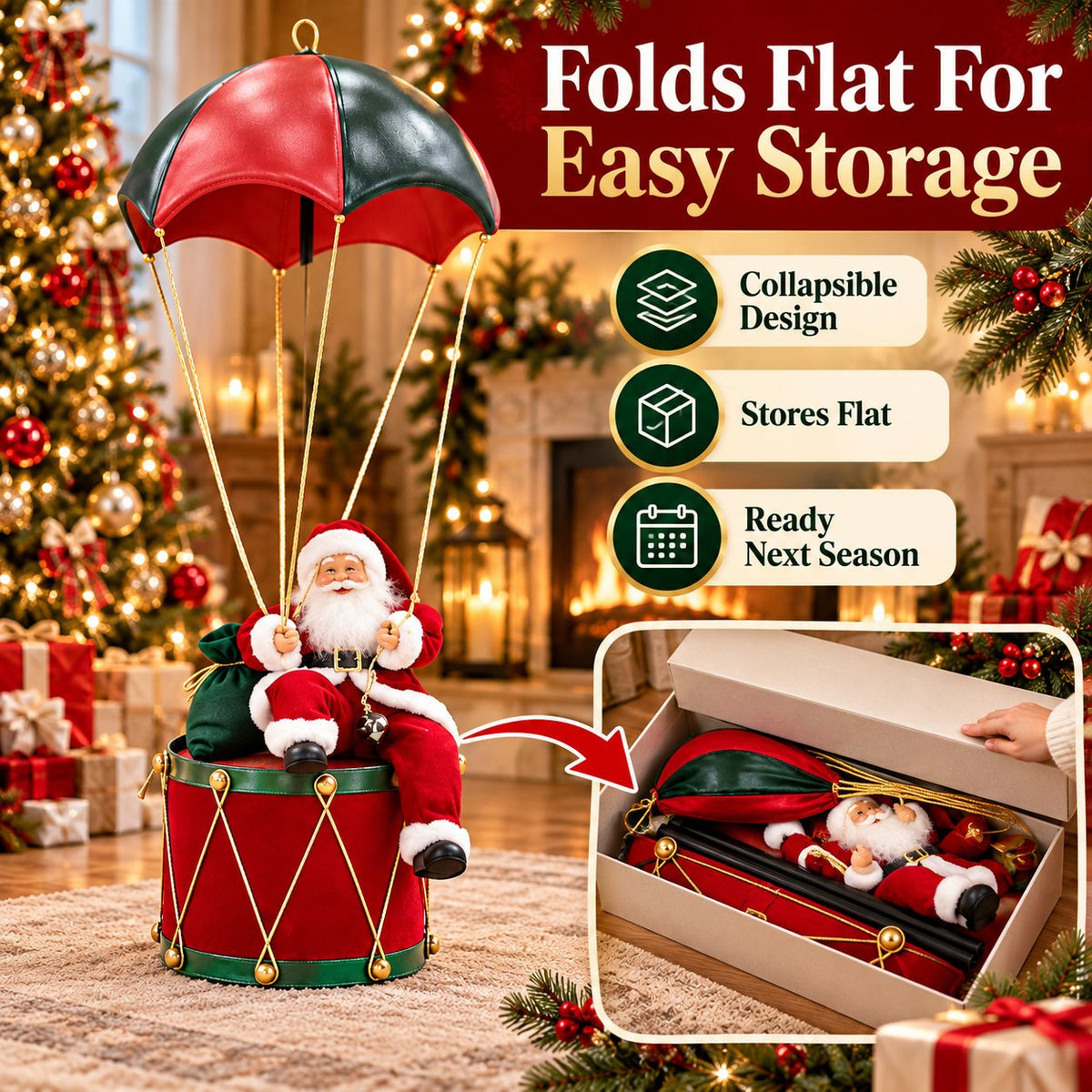 🎅 Lighted Musical Hanging Santa | Collapsible Christmas Décor
