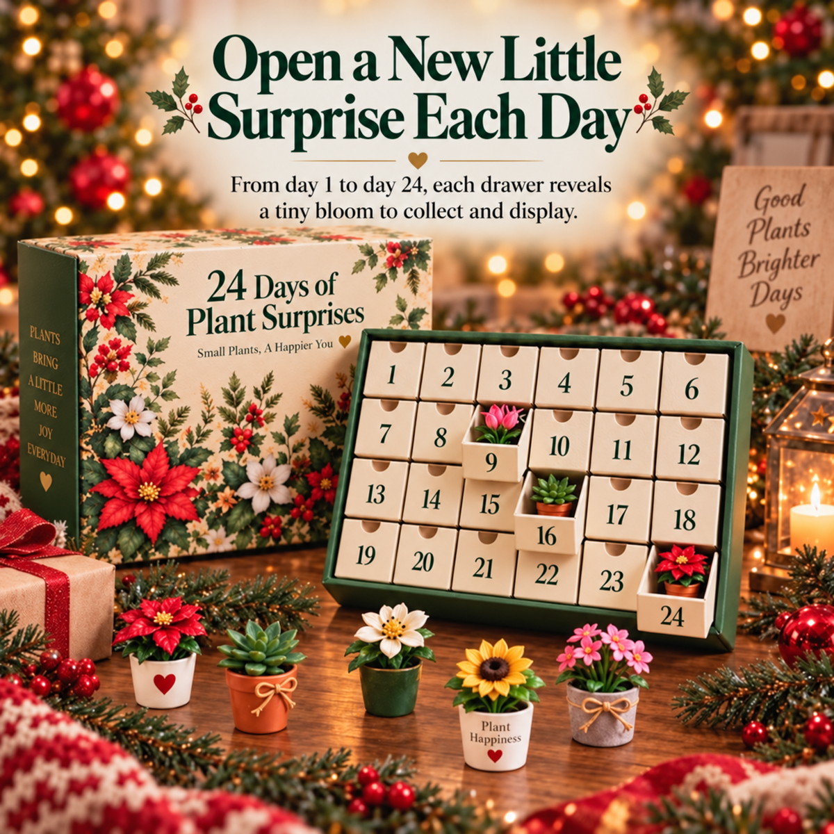 24 Days of Plant Surprises Advent Calendar – Mini Plant Figurines Christmas Countdown Gift for Plant Lovers