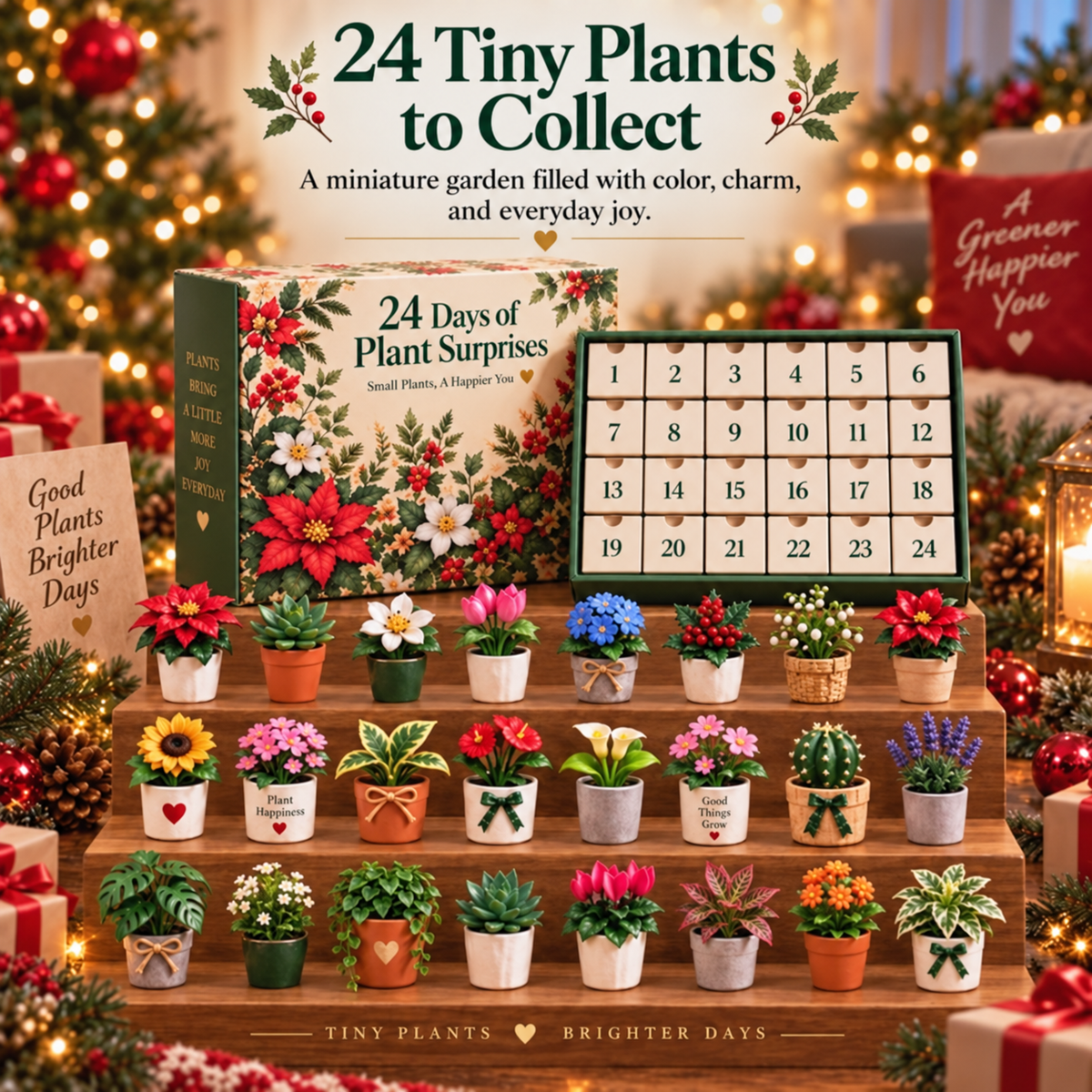 24 Days of Plant Surprises Advent Calendar – Mini Plant Figurines Christmas Countdown Gift for Plant Lovers