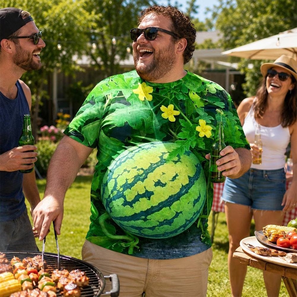 🍉 3D Watermelon Print T-Shirt & Shorts Set – Funny Summer Outfit