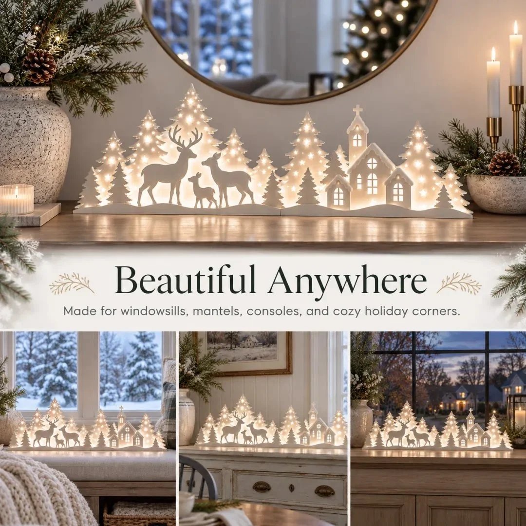 🦌❄️ Leuchtende Weihnachtsdeko fürs Fenster – Rentier & Dorf | 2-teiliges LED-Set ✨