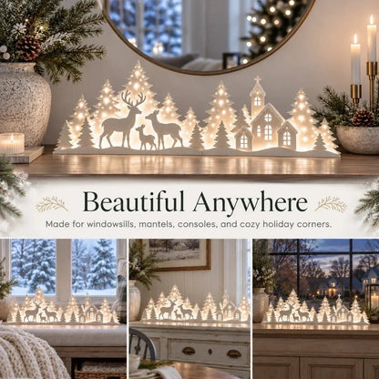 🦌❄️ Leuchtende Weihnachtsdeko fürs Fenster – Rentier & Dorf | 2-teiliges LED-Set ✨