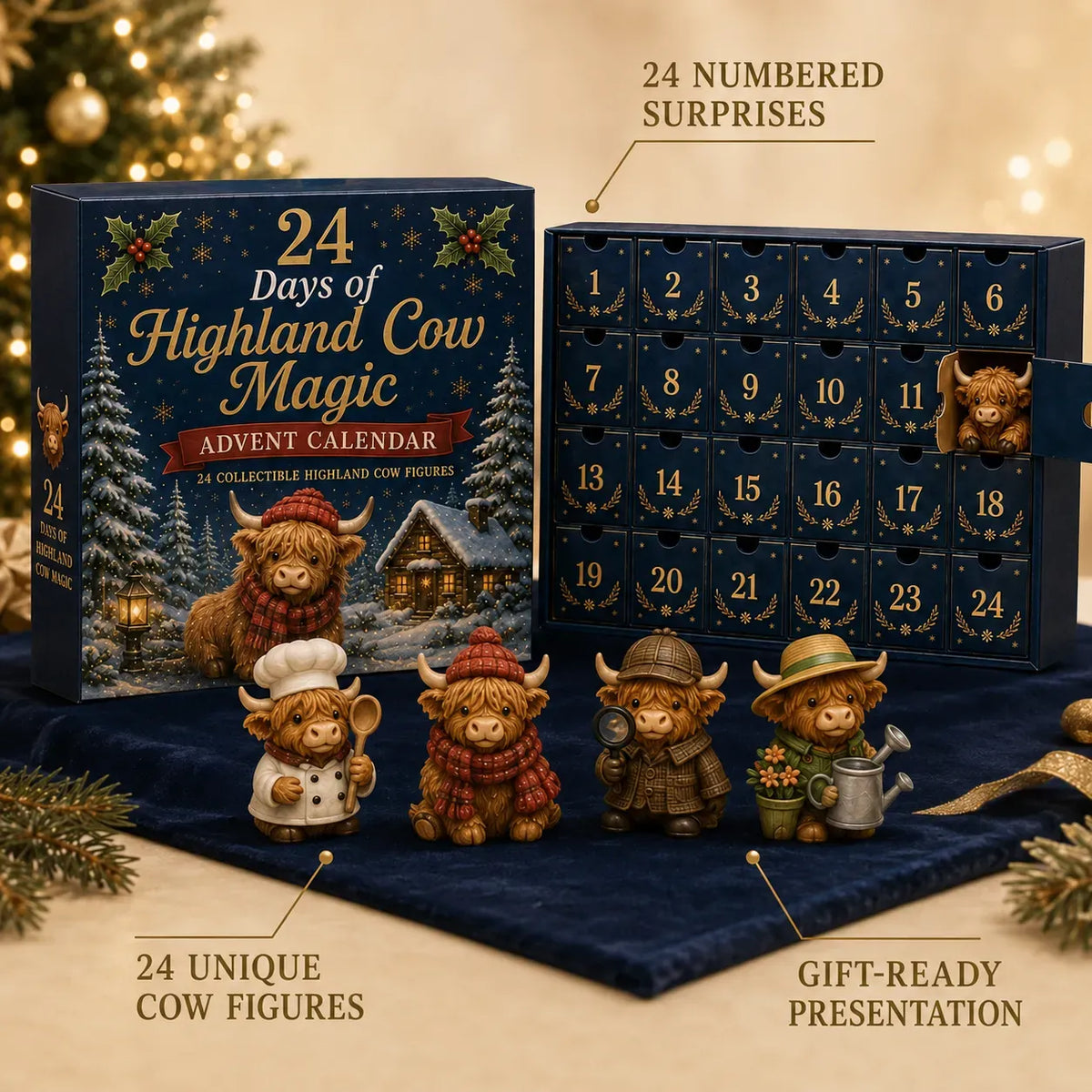 🐮🎄 24 Days of Highland Cow Advent Calendar – 24 Collectible Figurines