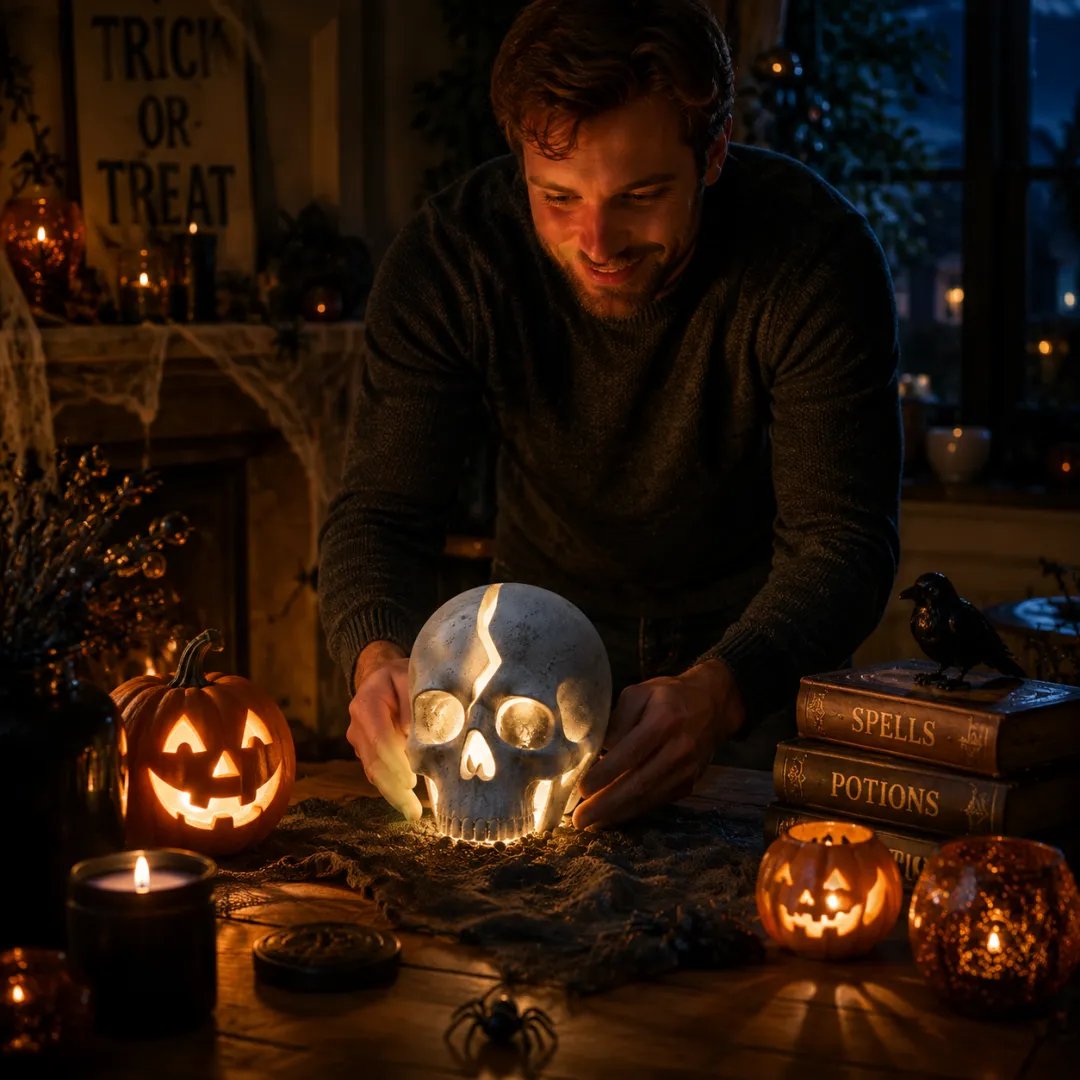 🌱✨ Limited Time 50% OFF✨ Cracked Skull Solar Garden Light, Waterproof Warm LED Skull Sculpture Lamp For Lawn, Pathway, Yard Halloween Outdoor Decor Ornament