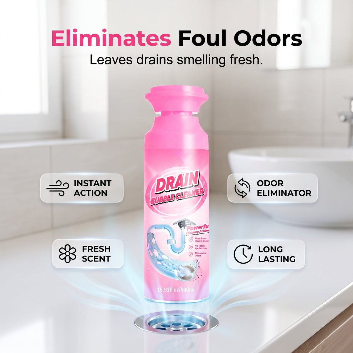 💯Powerful Foaming Drain Cleaner – Clear Buildup, Fight Odors & Keep Drains Flowing Smoothly