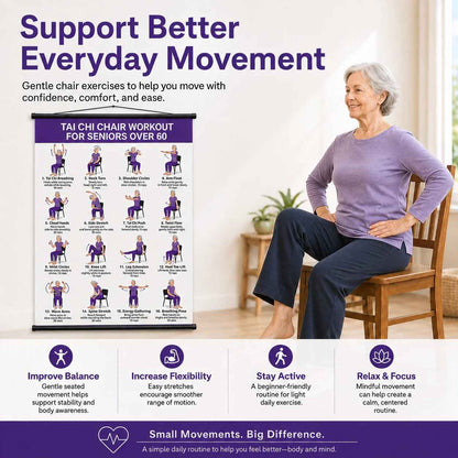 🧘 Daily Chair Tai Chi Exercise Poster | Senior Wellness Training Canvas Wall Art