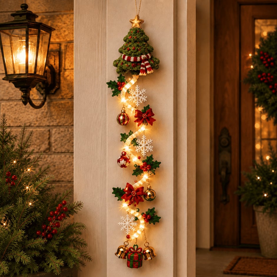 ⏳Last day: 49% off – 🎄 MerryCascade Light-Up Christmas Door Hanger | 6 festive light designs, warm glow, 3D details & space-saving vertical decoration ✨
