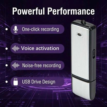 USB Flash Drive Voice Recorder 2-in-1 – Voice Activated, Smart Noise Reduction, Scheduled Recording, Auto File Save