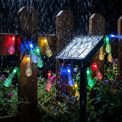 💧 Solar Waterdrop String Lights – 20FT No-Cord Outdoor & Indoor Christmas Decorative Lighting