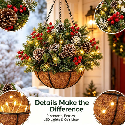 🎄 Last Day 50% OFF 🎄 Pre-Lit Christmas Hanging Basket | Pre-lit, weather-resistant, and zero maintenance🏆