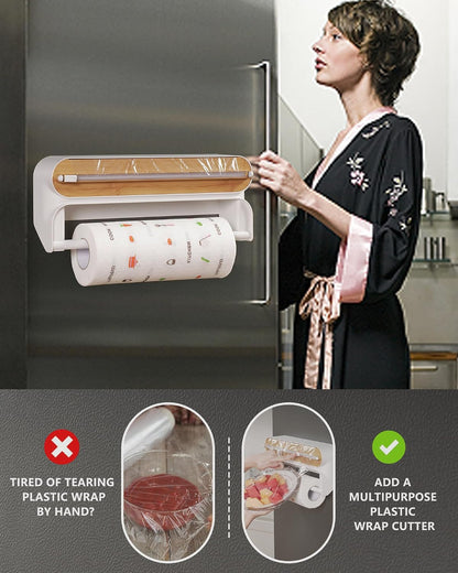 🧲49% OFF NOW! 2-in-1 Magnetic Kitchen Wrap Dispenser – Built-in Cutter Plastic Wrap Foil Dispenser with Paper Towel Holder, No Drilling Wall Mount Kitchen Organizer for Fridge & Cabinet