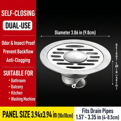 Stainless Steel Floor Drain 🚿 – 3.94' Gravity Seal with Hair Filter & Odor Control