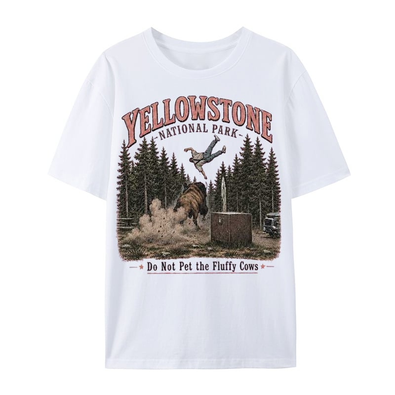 "Do Not Pet The Fluffy Cows T-Shirt" 🏞️ Yellowstone National Park Vintage Bison Graphic Tee