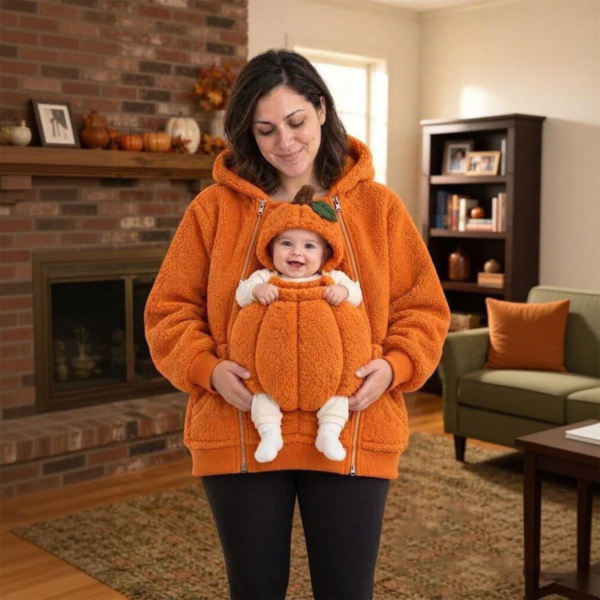 Cozy Pumpkin Baby Carrier Hoodie – Halloween Fleece Kangaroo Sweatshirt for Mom & Baby Autumn Outfits