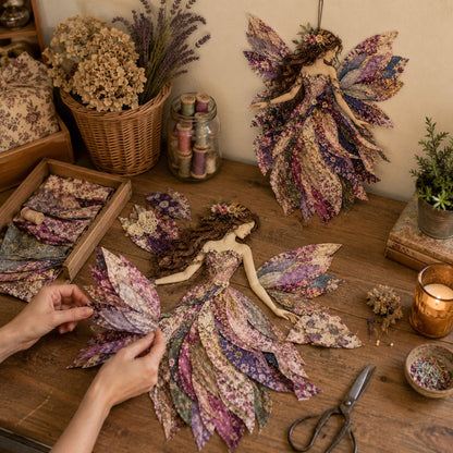 💯🧚‍♀️🌸 Premium Fairy Patchwork DIY Kit | High-Quality Layered Fabric with Floral Wings DIY Handmade Fantasy Wall Decor ✨15*12cm