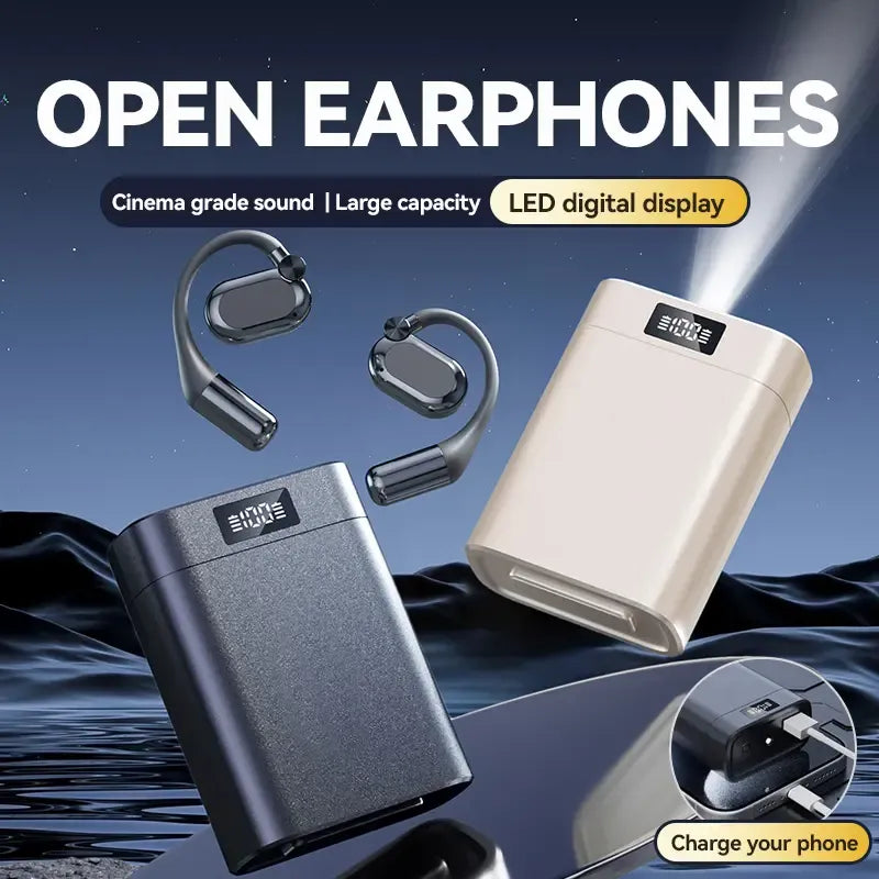 ⚡48% OFF⚡ Open Music Bluetooth Earbuds, Adjustable Open Ear Headphones with LED Charging Case