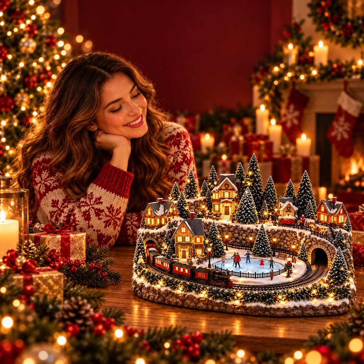 🔥 LAST DAY 57% OFF 🔥 Animated Holiday Train & Ice Rink Scene ✨