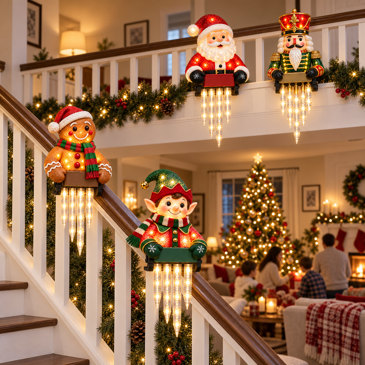 🎄✨ Christmas Character Icicle Lights – Festive LED Railing & Holiday Hanging Décor