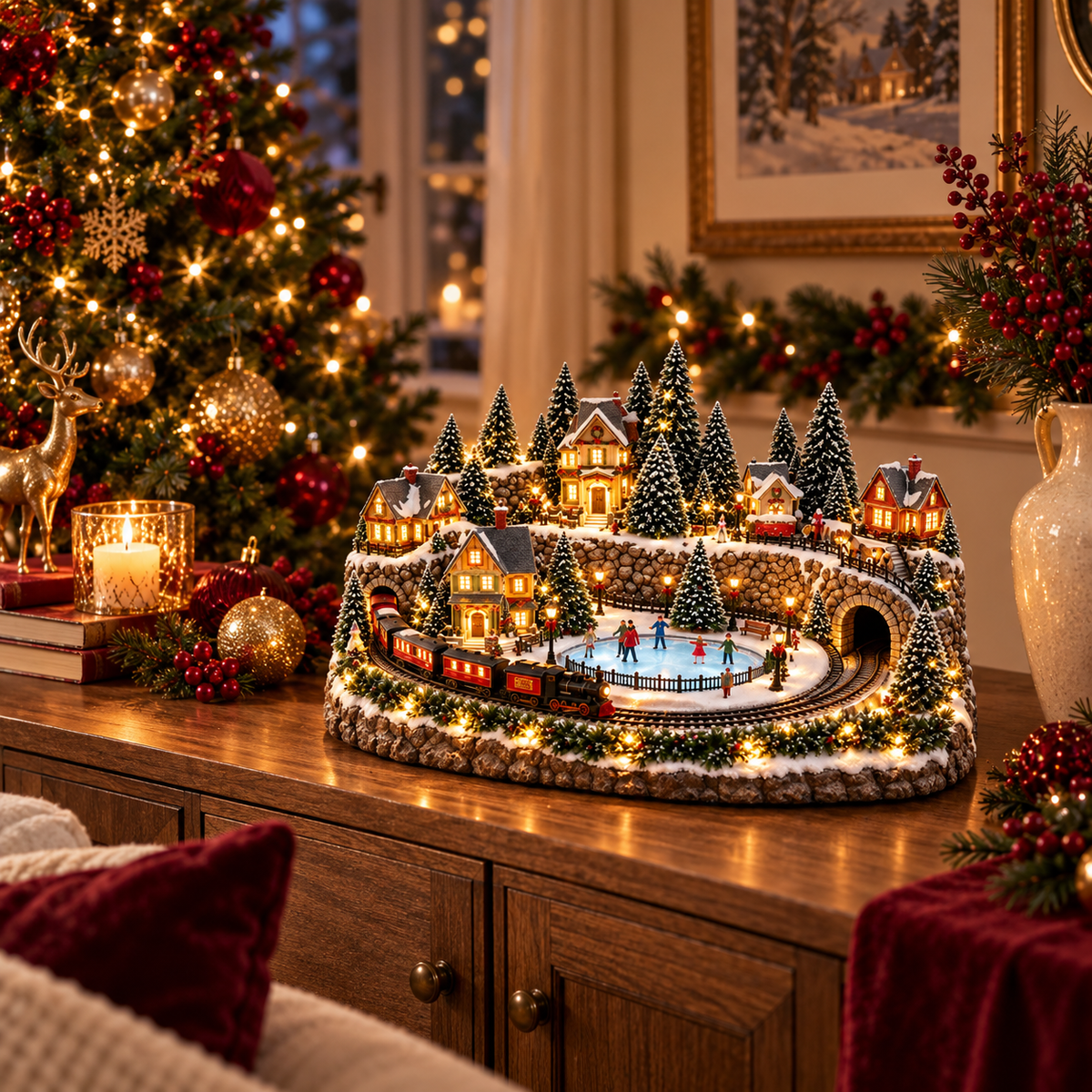 🔥 LAST DAY 57% OFF 🔥 Animated Holiday Train & Ice Rink Scene ✨