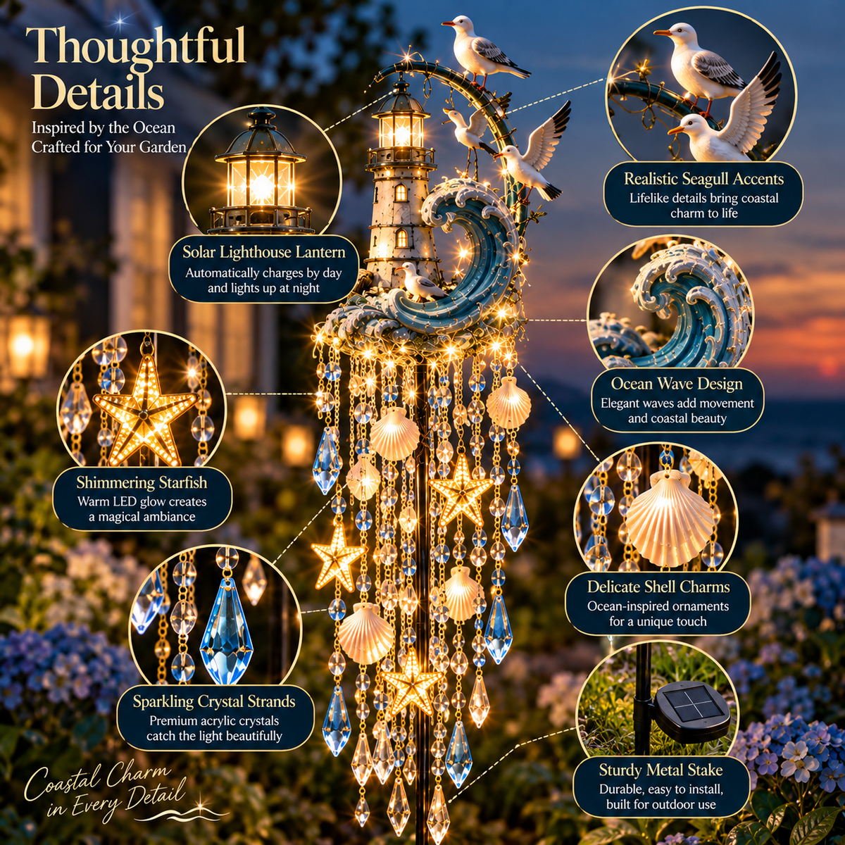 🔥 Last Day 49% OFF🌊 Lighthouse Tide Glow™ – Solar Lighthouse Garden Stake Light with Crystal Tassels