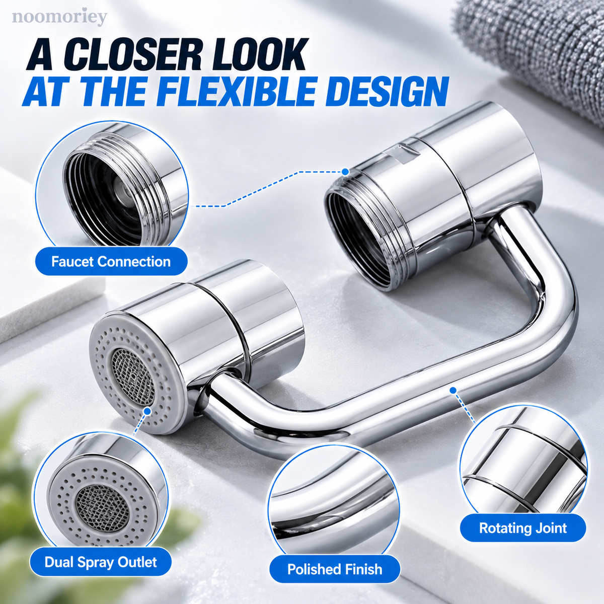 FlexiFlow – 1440° Rotatable Faucet Extender with Dual Spray Mode