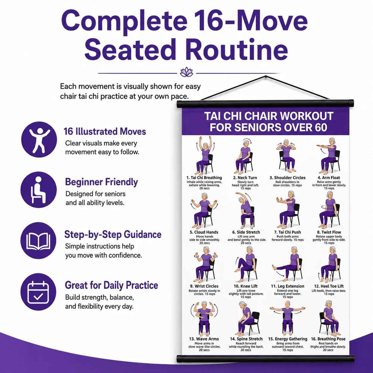 🧘 Daily Chair Tai Chi Exercise Poster | Senior Wellness Training Canvas Wall Art