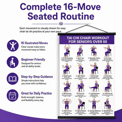 🧘 Daily Chair Tai Chi Exercise Poster | Senior Wellness Training Canvas Wall Art
