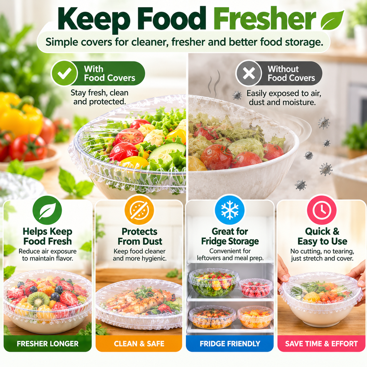 🥗 Elastic Food Storage Covers – Stretch Fresh-Keeping Bags for Bowls, Plates & Trays