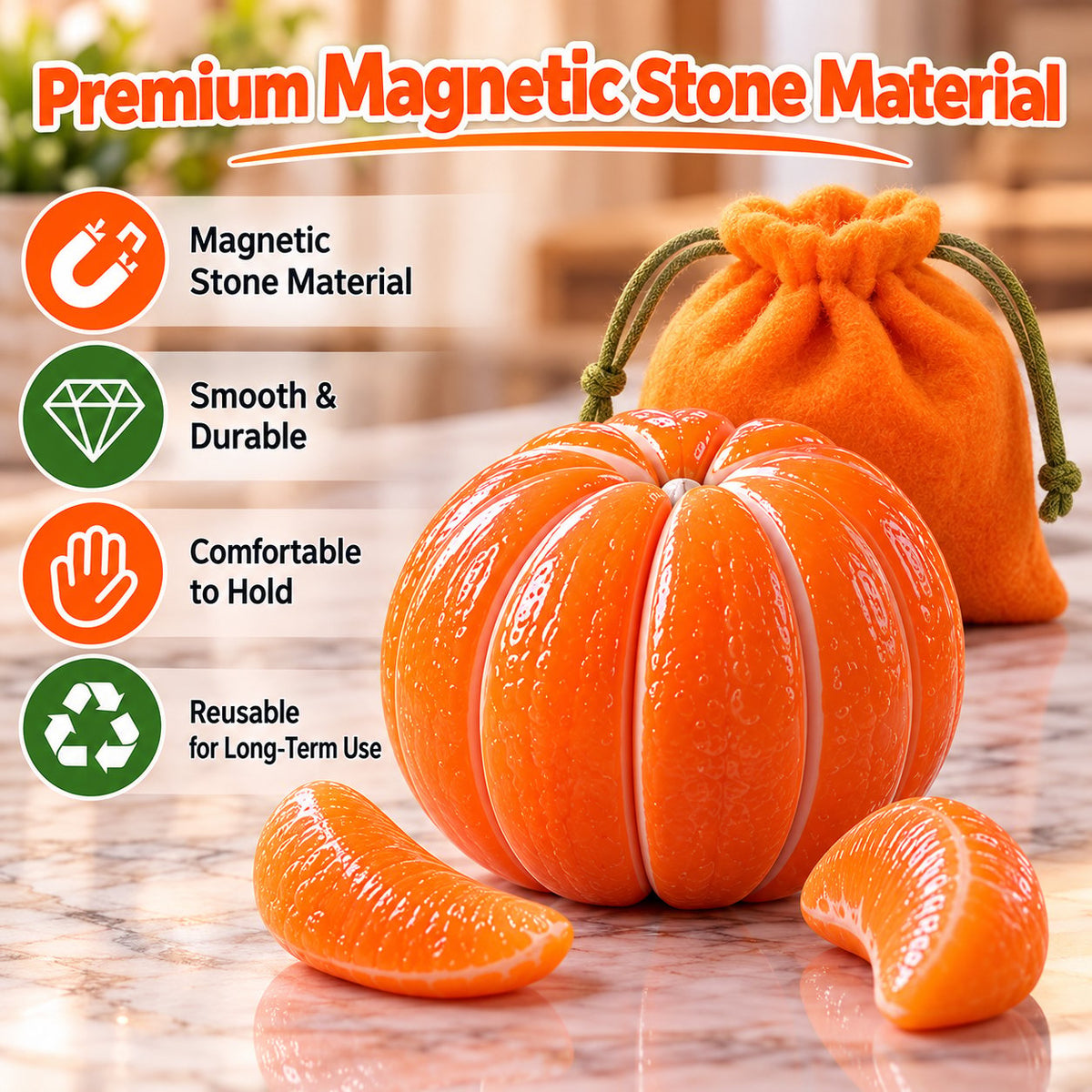 🍊🧲 Magnetic Stone Orange Fidget Toy — Peel, Rebuild & Relax with Satisfying Magnetic Play