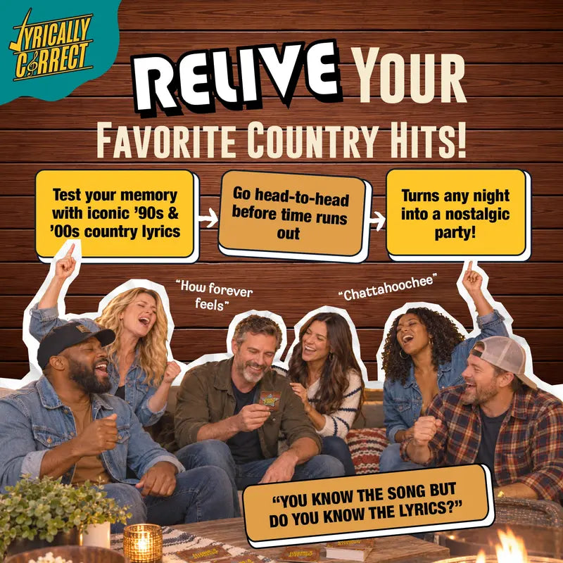 Lyrically Correct Boots & Ballads 90s and 2000s Country Music Trivia Card Game, 150 Cards