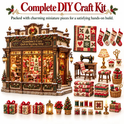 🧵 Grandma’s Cozy Quilt Shop DIY Kit 🎄 | Light-Up Christmas Miniature | Build Your Own Holiday Tradition