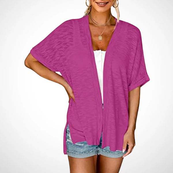 Womens Lightweight Cardigan 2026 Summer Short Sleeve Open Front Beach Coverup Vacation Outdoorfun Knitwear Comfort Casual Loose Minimalist Basic Knitting Batwing Shortsleeve Tops Womenswear