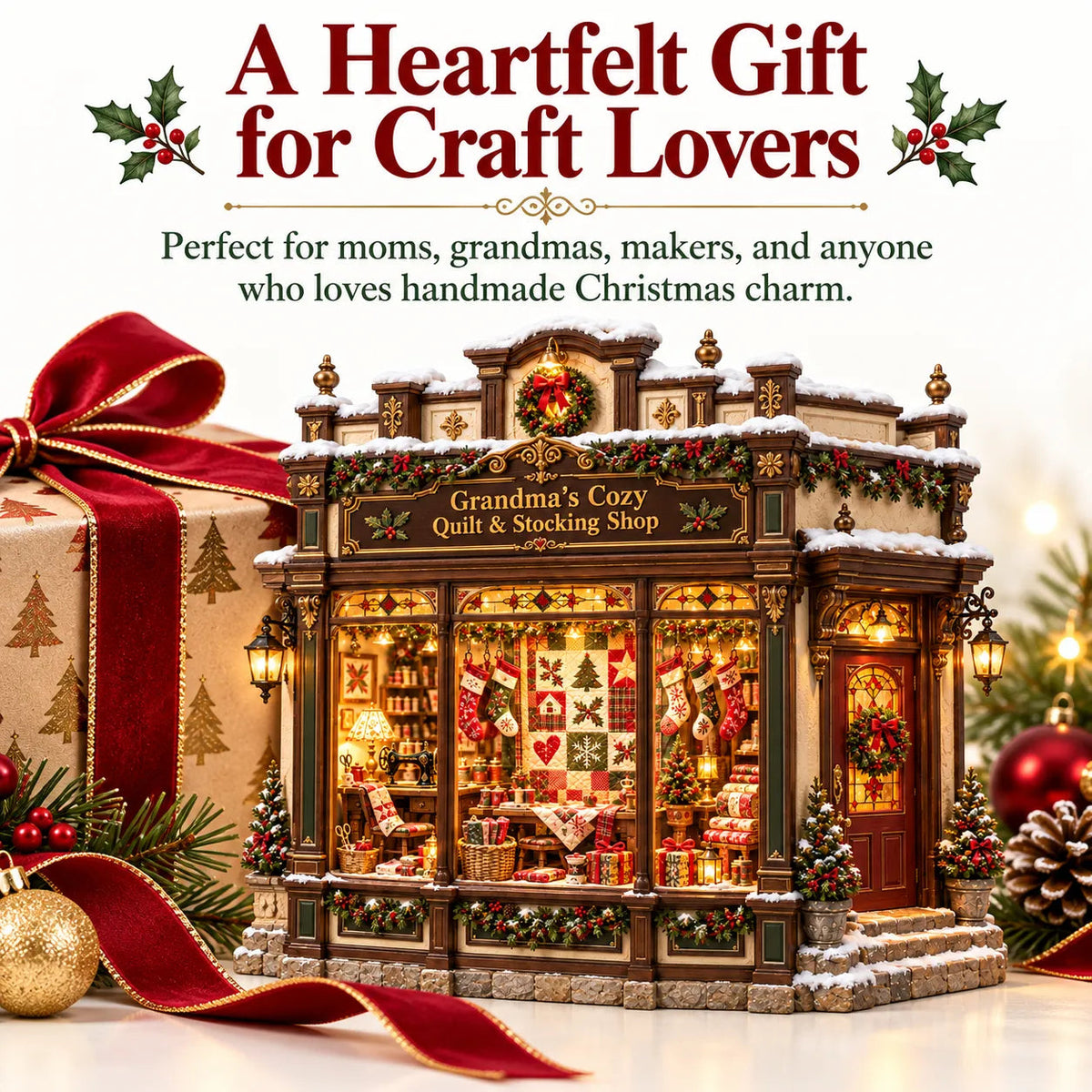 🧵 Grandma’s Cozy Quilt Shop DIY Kit 🎄 | Light-Up Christmas Miniature | Build Your Own Holiday Tradition