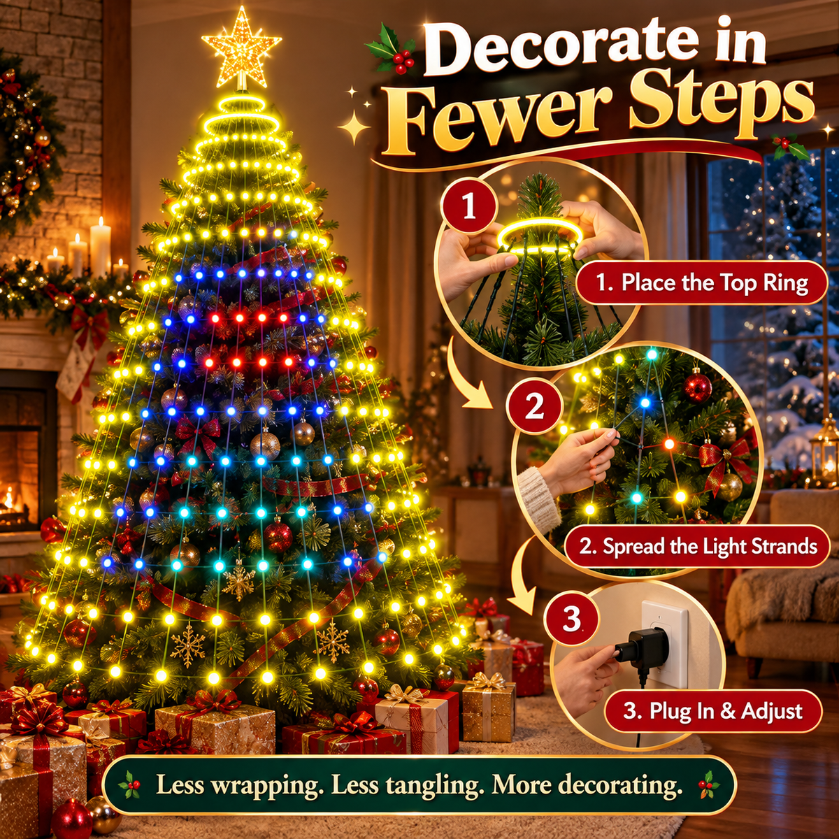 🎄 Christmas Tree Canopy Lights – Easy Full-Tree Holiday Light Display