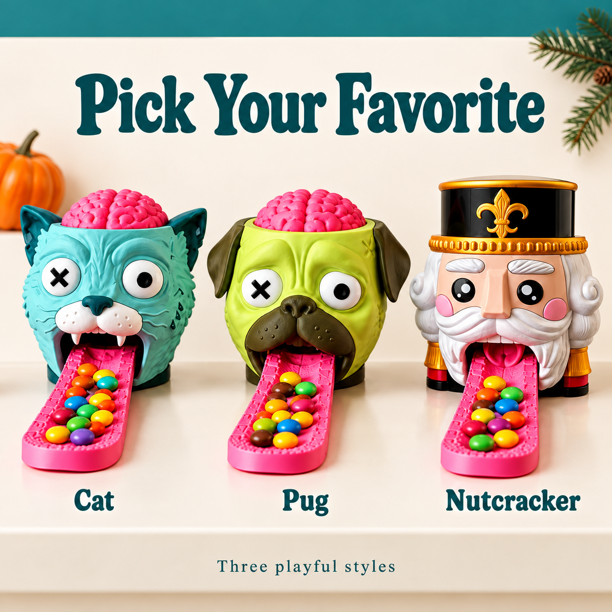 🐶🍬Pug‑Themed Candy Dispenser | Fun Press‑Type Novelty Treat Dispenser | Festive Party Decoration for Halloween, Christmas & Gifting🎃