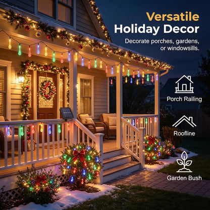 💧 Solar Waterdrop String Lights – 20FT No-Cord Outdoor & Indoor Christmas Decorative Lighting