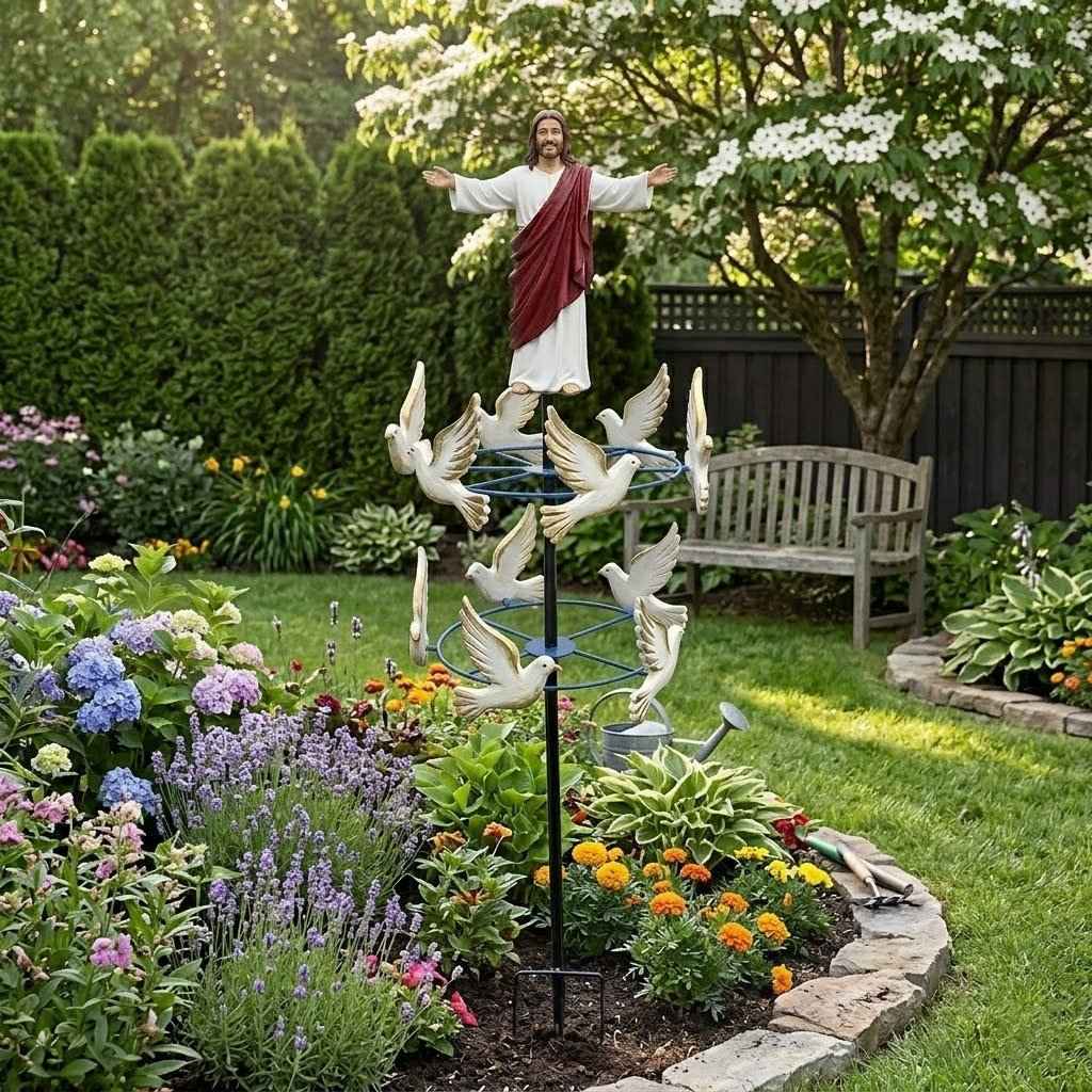 🔔Perfect For Christian✝️The Divine Jesus & Holy Dove Garden Wind Spinner🕊️