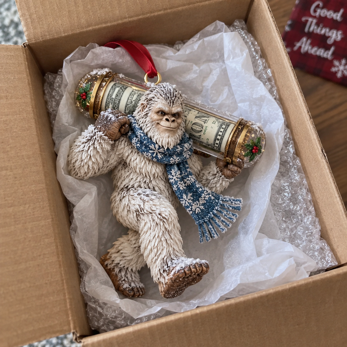 ⏰ LAST DAY SALE 49% OFF! 🎄👣 3D Bigfoot Christmas Cash Gift Ornament – Holiday Money Holder Keepsake ✨