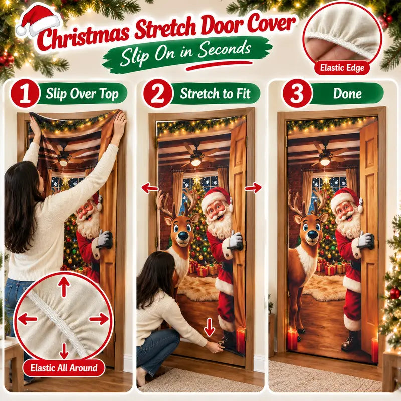 🎄🎅Santa Christmas Door Cover with Elastic Edges | Reusable Holiday Decor