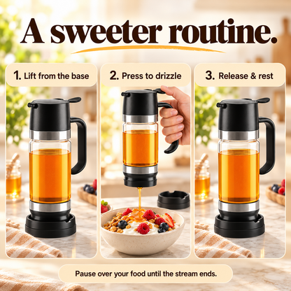 🍯 12 oz Glass Honey & Syrup Dispenser with One-Hand Control