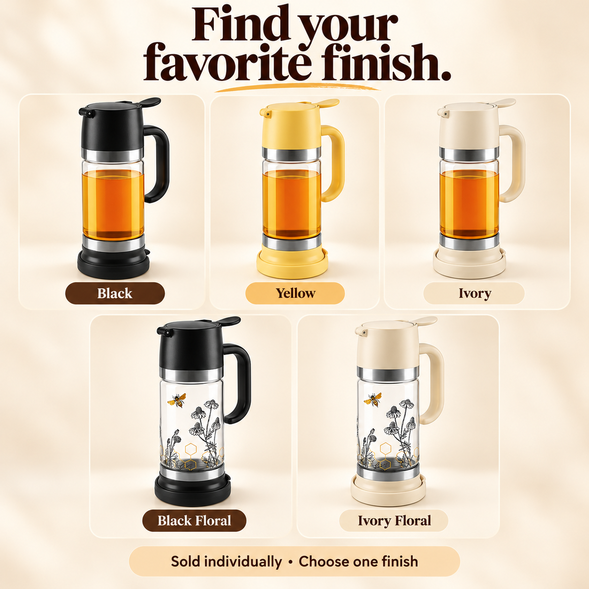🍯 12 oz Glass Honey & Syrup Dispenser with One-Hand Control