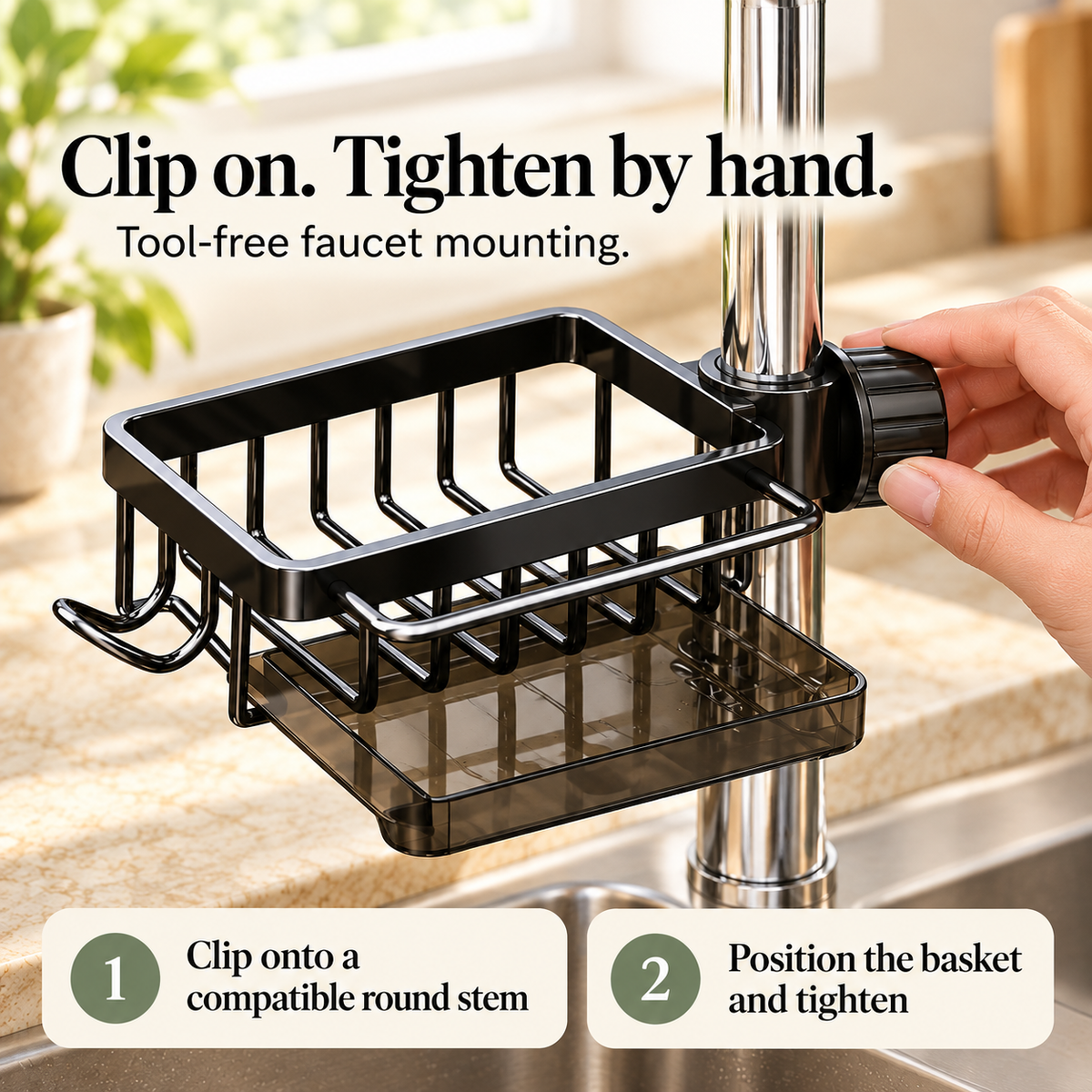 🧽 Faucet-Mounted Sink Caddy with Removable Drip Tray