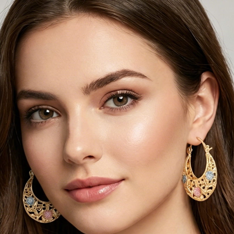 📢📢30% OFF !! ⏰ Gold-Plated Crescent Hoop Earrings with Enamel Flowers