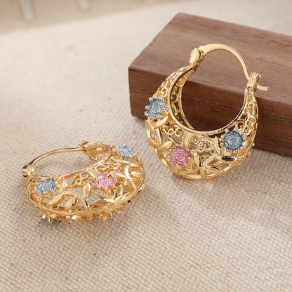 📢📢30% OFF !! ⏰ Gold-Plated Crescent Hoop Earrings with Enamel Flowers