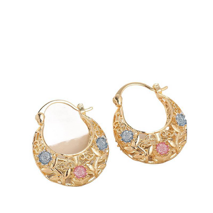 📢📢30% OFF !! ⏰ Gold-Plated Crescent Hoop Earrings with Enamel Flowers