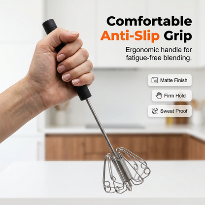 🥚🍳 Limited Time 50% OFF✨ Semi-Automatic Turbo Stainless Steel Hand Whisk, No-Slip Grip Food-Grade Push Action Mixer for Egg Beating, Cream Whipping, Cake Baking & Daily Kitchen Use