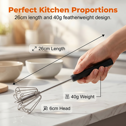 🥚🍳 Limited Time 50% OFF✨ Semi-Automatic Turbo Stainless Steel Hand Whisk, No-Slip Grip Food-Grade Push Action Mixer for Egg Beating, Cream Whipping, Cake Baking & Daily Kitchen Use